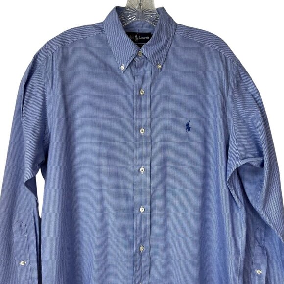 Ralph Lauren Yarmouth Button Down Shirt Mens 15 32/33 Blue White Checked - Picture 3 of 8